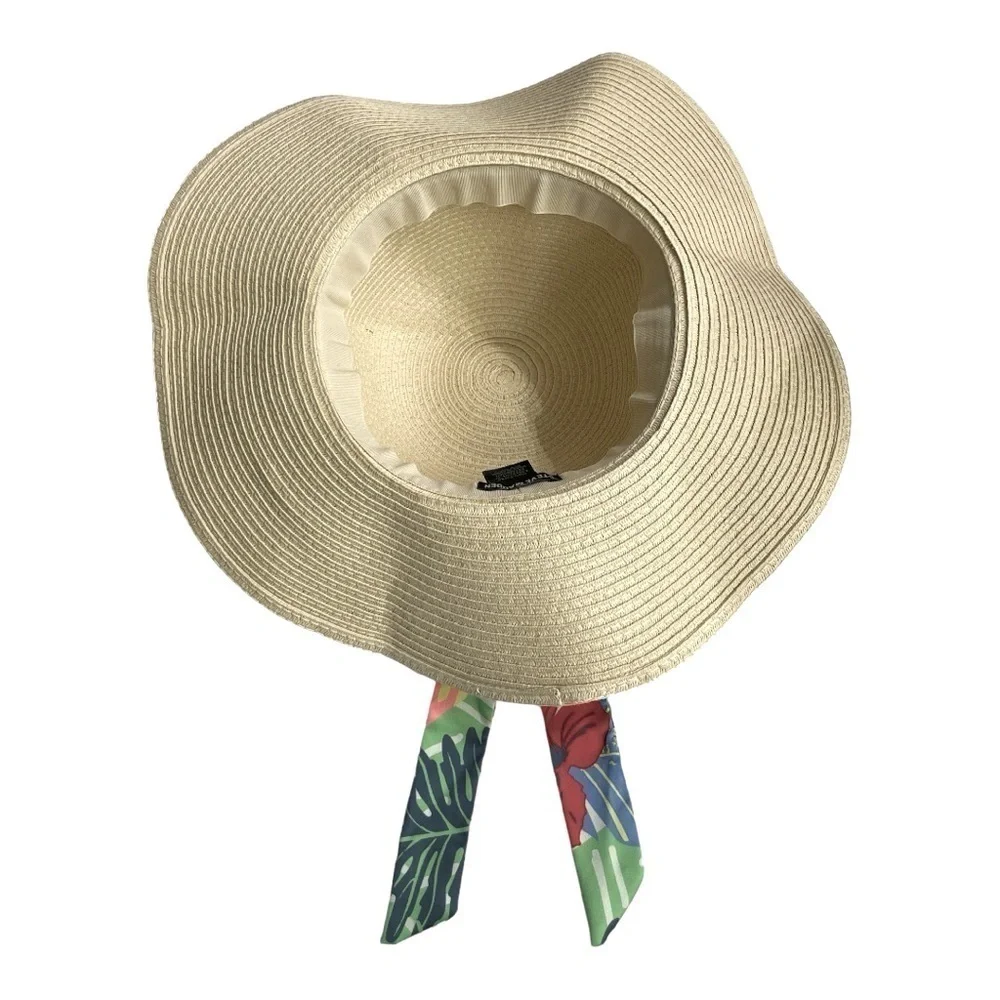 Steve Madden Sun Hat with Tropical Floral Silk Scarf